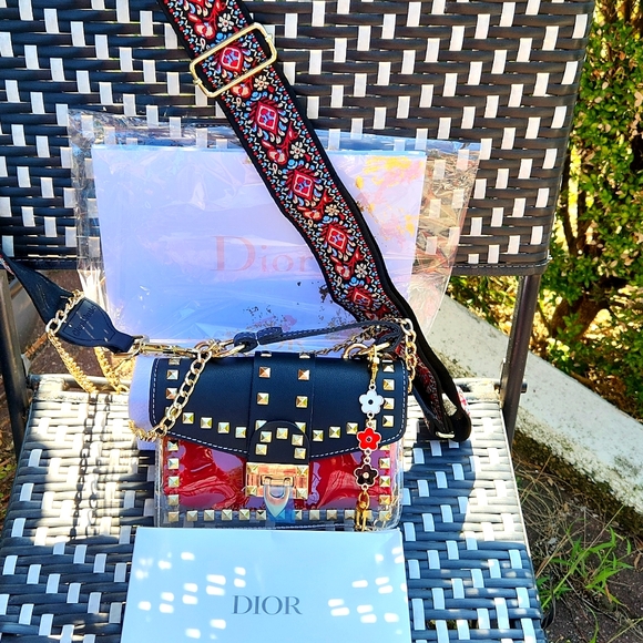 Dior Handbags - CHRISTIAN DIOR RED VELVET POUCH/ UNBRANDED CLEAR STUDDED BLACK  STADIUM BAG NWT